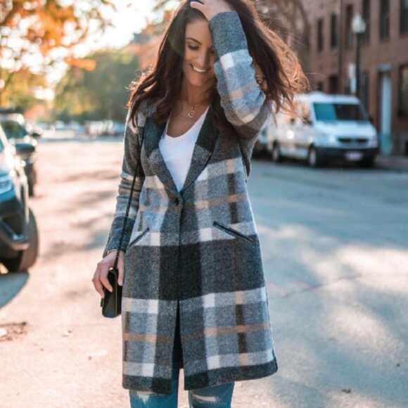 Cynthia Rowley Jackets & Blazers - Cynthia Rowley Plaid Wool Coat Jacket Women's Grey Size M